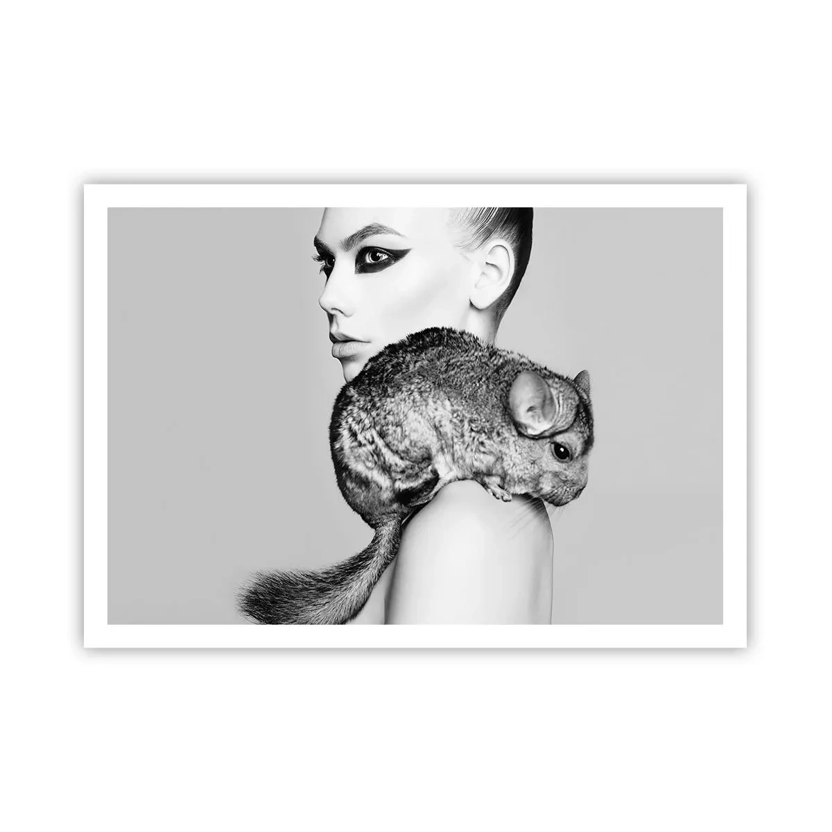 Poster - Dame met een chinchilla - 100x70 cm