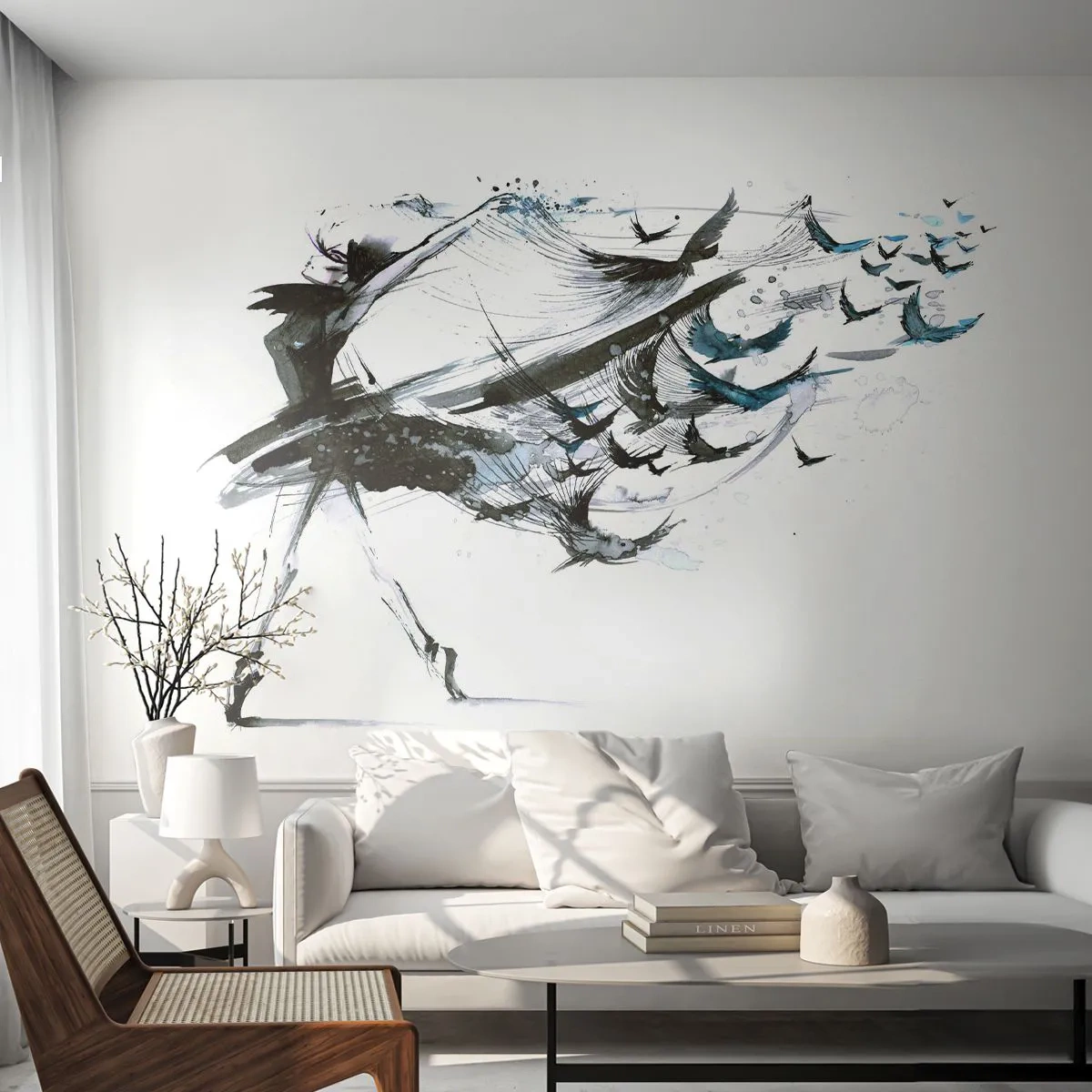 Fotobehang Premium Canvas - De magie van muziek bevrijdt je van betovering - Abstractie, Vrouw, Dans - 500x350 cm