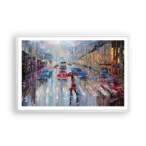 Poster in een witte lijst - Regenachtige middag in de stad - 91x61 cm