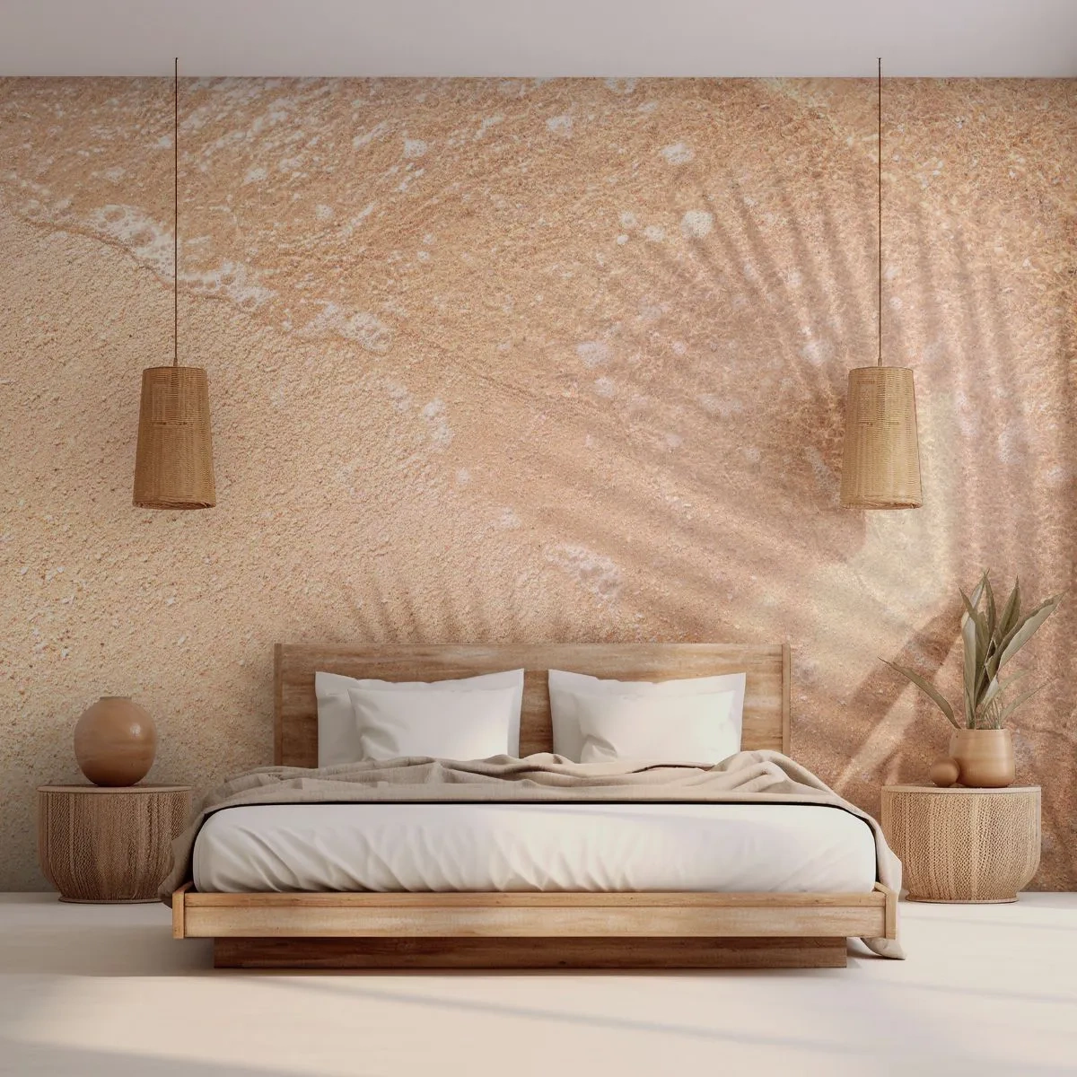 Fotobehang op maat Standard Eco - De schaduw van een hete zomer - Abstractie, Zand Op Het Strand, Bladeren