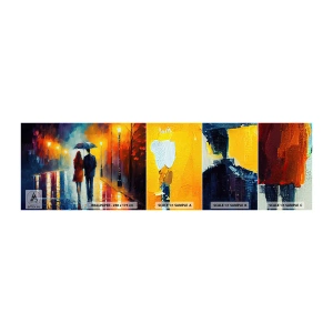Fotobehang Monster Zelfklevend Deluxe Sticker - Samen – een kleurrijke nacht - Stel, Romantisch, Wandeling - 100x30 cm