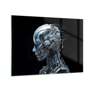 Schilderen op glas - Profiel van een vrouwelijke robot met draden en mechanismen - 70x50cm - Technologie is een vrouw - Moderne wanddecoratie voor woonkamer en slaapkamer ARTTOR