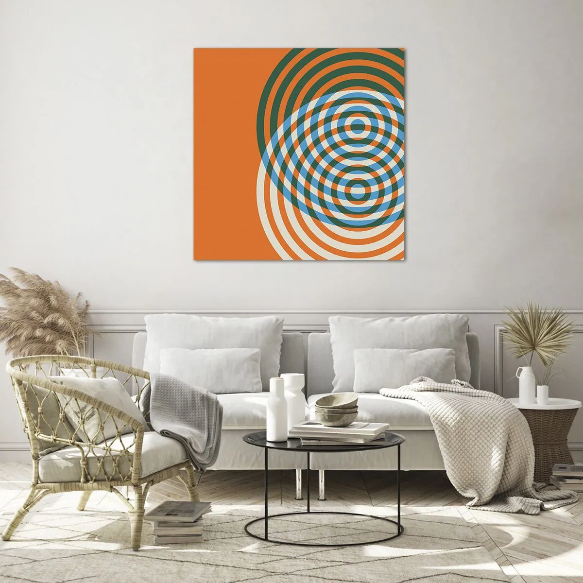 Schilderen op glas - Abstracte circulaire variatie - 70x70 cm