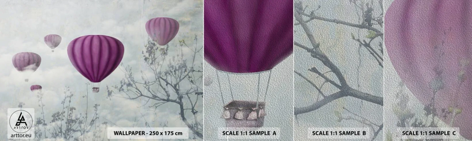 Fotobehang Monster Premium Sand - Als schepen in de lucht - Abstractie, Ballonvlucht, Grafisch - 100x30 cm