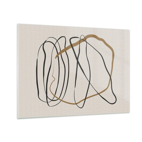 Schilderen op glas - Expressieve compositie van lijnen in zwart en bruin op een lichte achtergrond. - 70x50cm - Compositie – loopdans - Moderne wanddecoratie voor woonkamer en slaapkamer ARTTOR