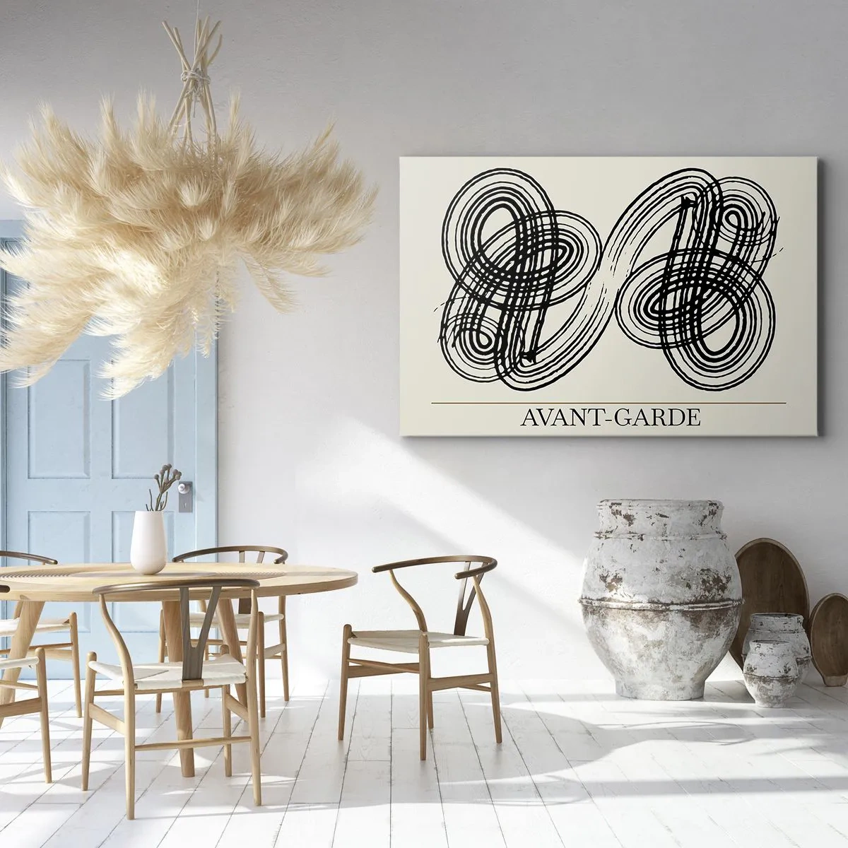 Schilderen op canvas - Abstracte zwarte lijnen op een lichte achtergrond in avant-gardestijl. - 70x50cm - Het kwam er spontaan uit - Moderne wanddecoratie voor woonkamer en slaapkamer ARTTOR