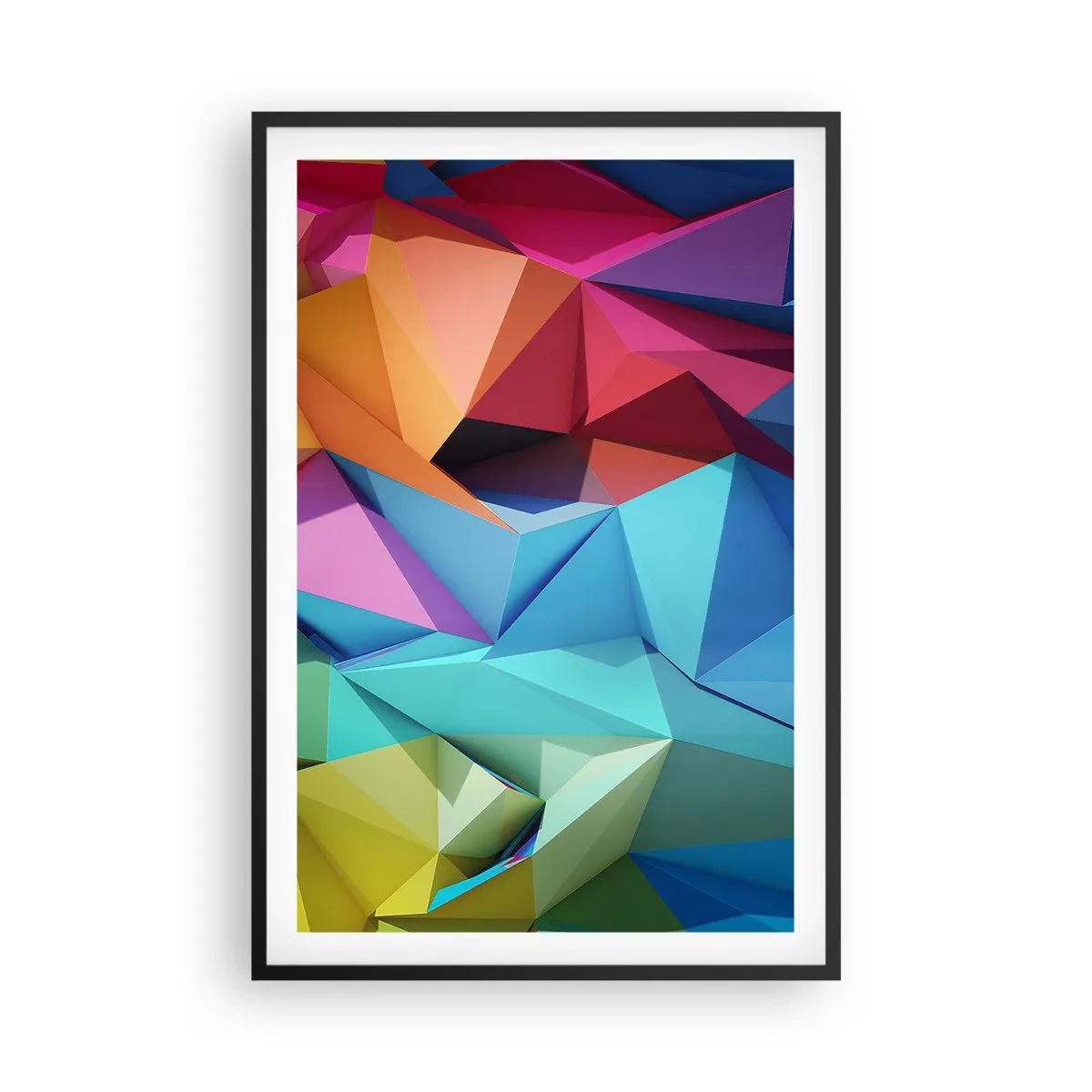 Poster in een zwarte lijst - Regenboog origami - 61x91 cm