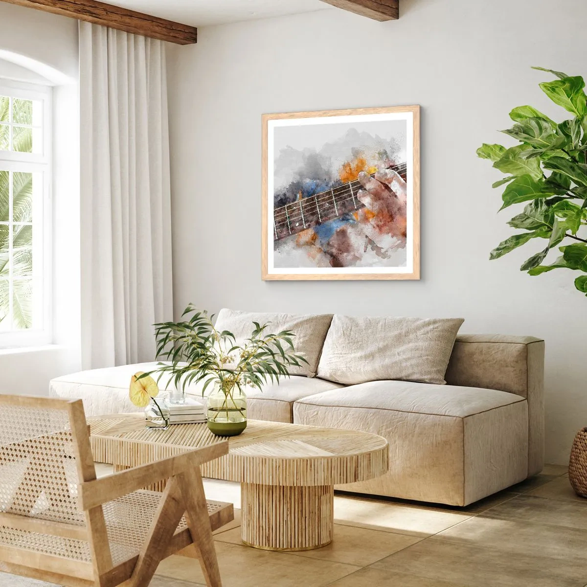 Een poster in een licht eiken lijst - Poëzie tussen de snaren - 60x60 cm