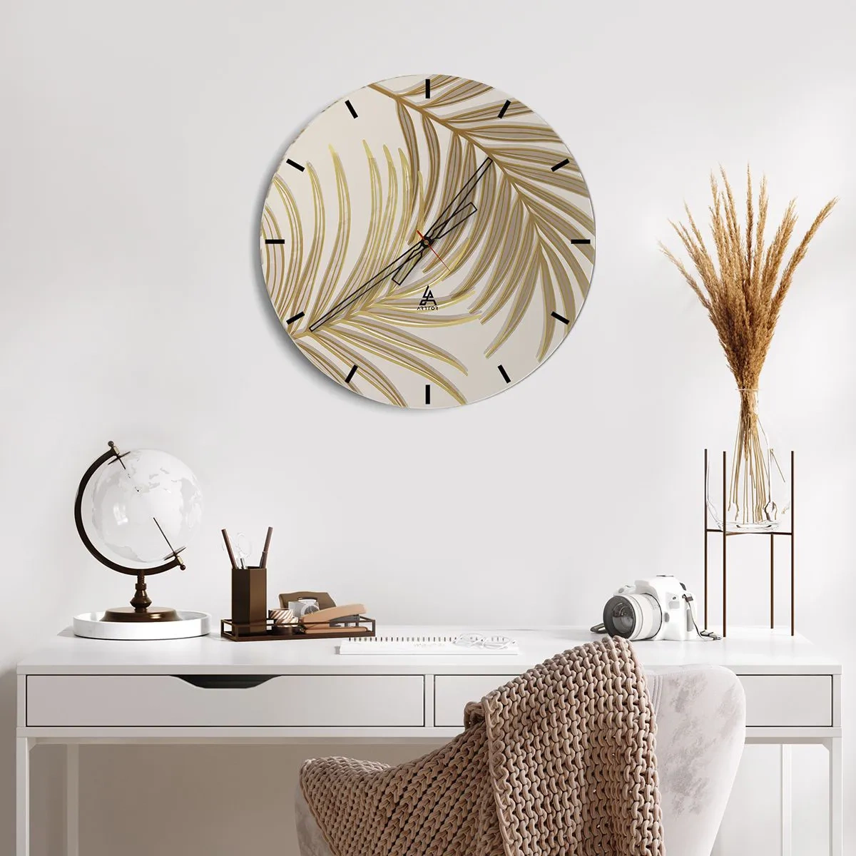 Wandklok - Klok - Gouden Palm! - 40x40 cm