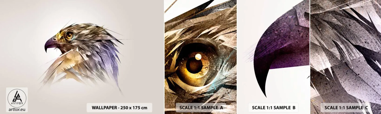 Fotobehang Staaltje Standard Eco - Portret van een krijger - Abstractie, Adelaar, Vogel - 100x30 cm