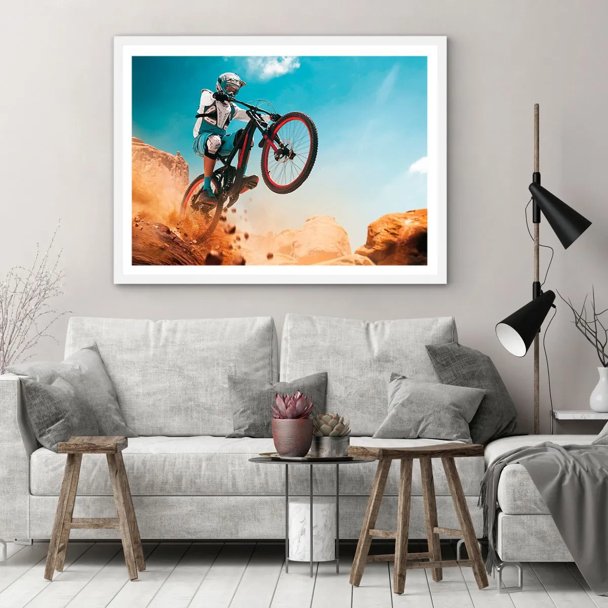 Poster in een witte lijst - Fiets waanzin demon - 100x70 cm