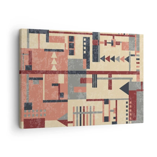 Schilderen op canvas - Geometrisch patroon in pasteltinten beige, rood en grijs - 70x50cm - Een combinatie van verticalen en horizontalen - Moderne wanddecoratie voor woonkamer en slaapkamer ARTTOR
