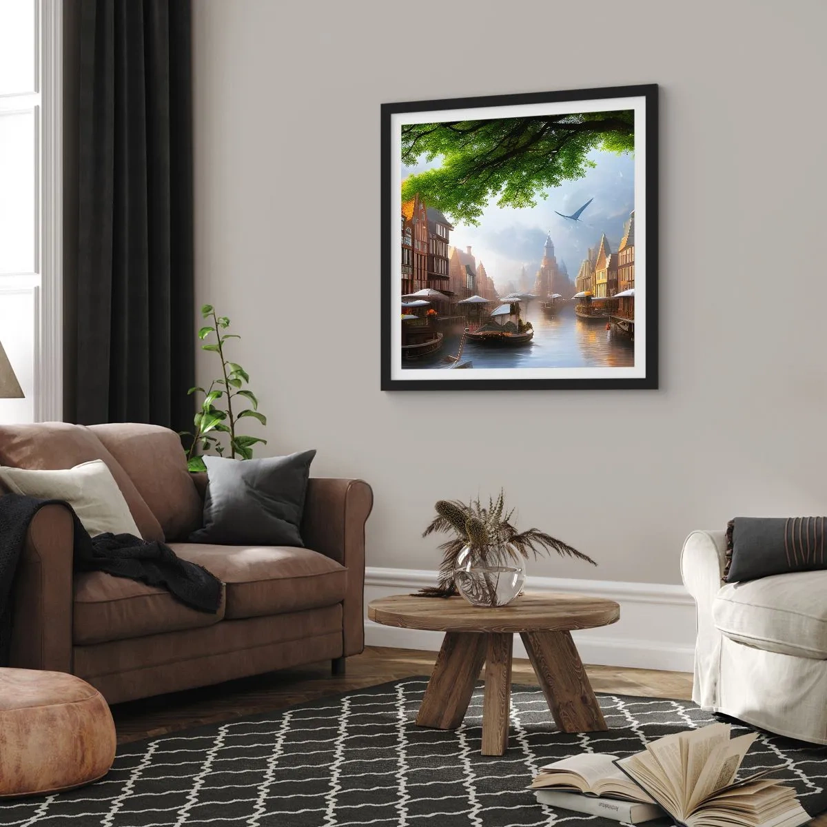 Poster in een zwarte lijst - Hollands stadsbeeld - 50x50 cm