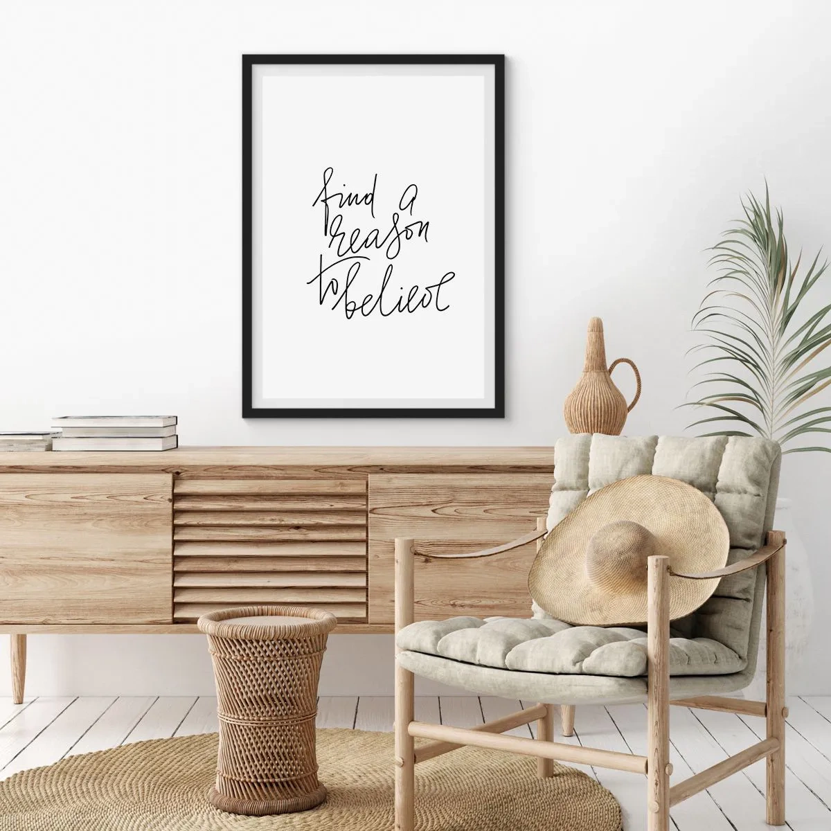 Poster in een zwarte lijst - Vind een reden om te geloven in een citaat in minimalistische stijl - 50x70cm - Het is mogelijk - Moderne wanddecoratie voor woonkamer en slaapkamer ARTTOR