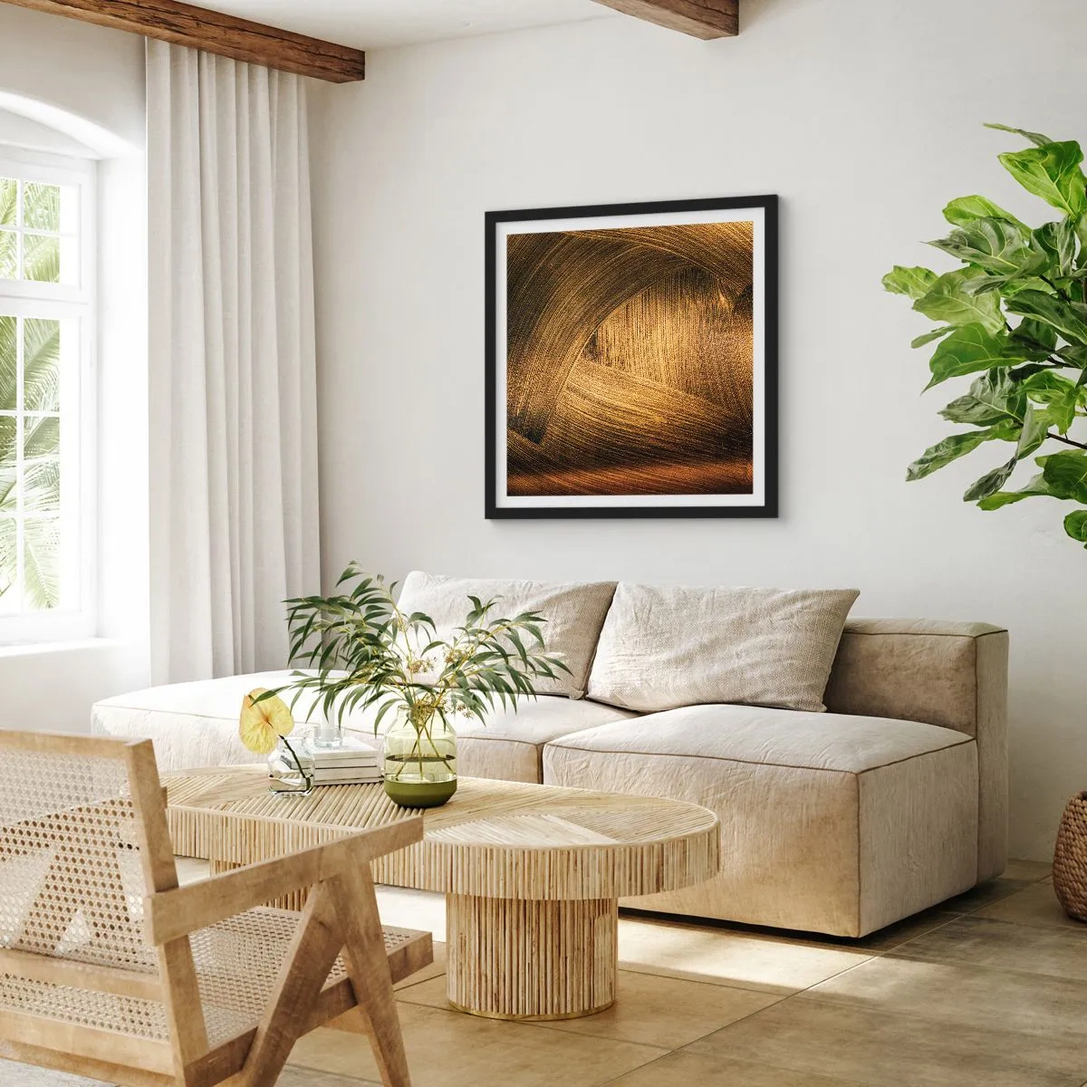 Poster in een zwarte lijst - In een gouden doolhof - 60x60 cm