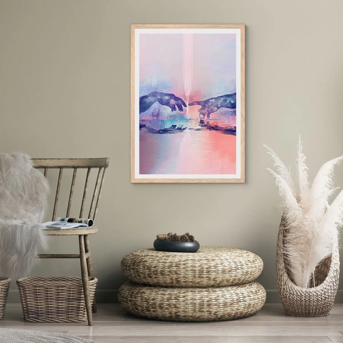 Een poster in een licht eiken lijst - Goddelijke levensvonk - 50x70 cm