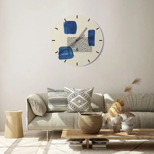 Wandklok - Klok - Abstracte compositie met blauwe vormen en patronen - 30x30cm - Een abstract kwartet - Moderne wanddecoratie voor woonkamer, keuken en slaapkamer ARTTOR