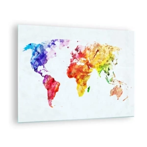 Schilderen op glas - Waterverfwereldkaart in felle kleuren - 70x50cm - Alle kleuren van de wereld - Moderne wanddecoratie voor woonkamer en slaapkamer ARTTOR
