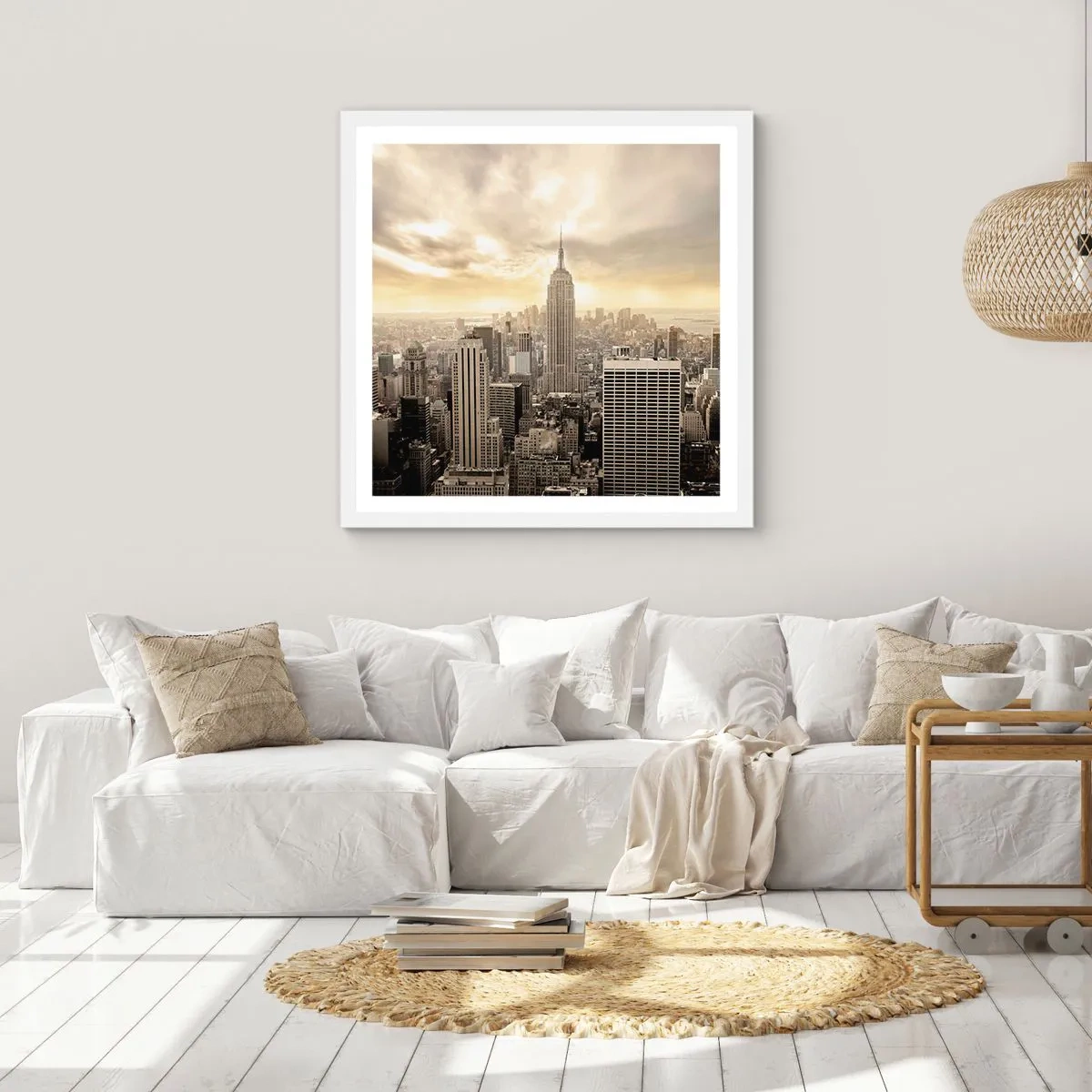 Poster in een witte lijst - New York geweven van grijs - 60x60 cm
