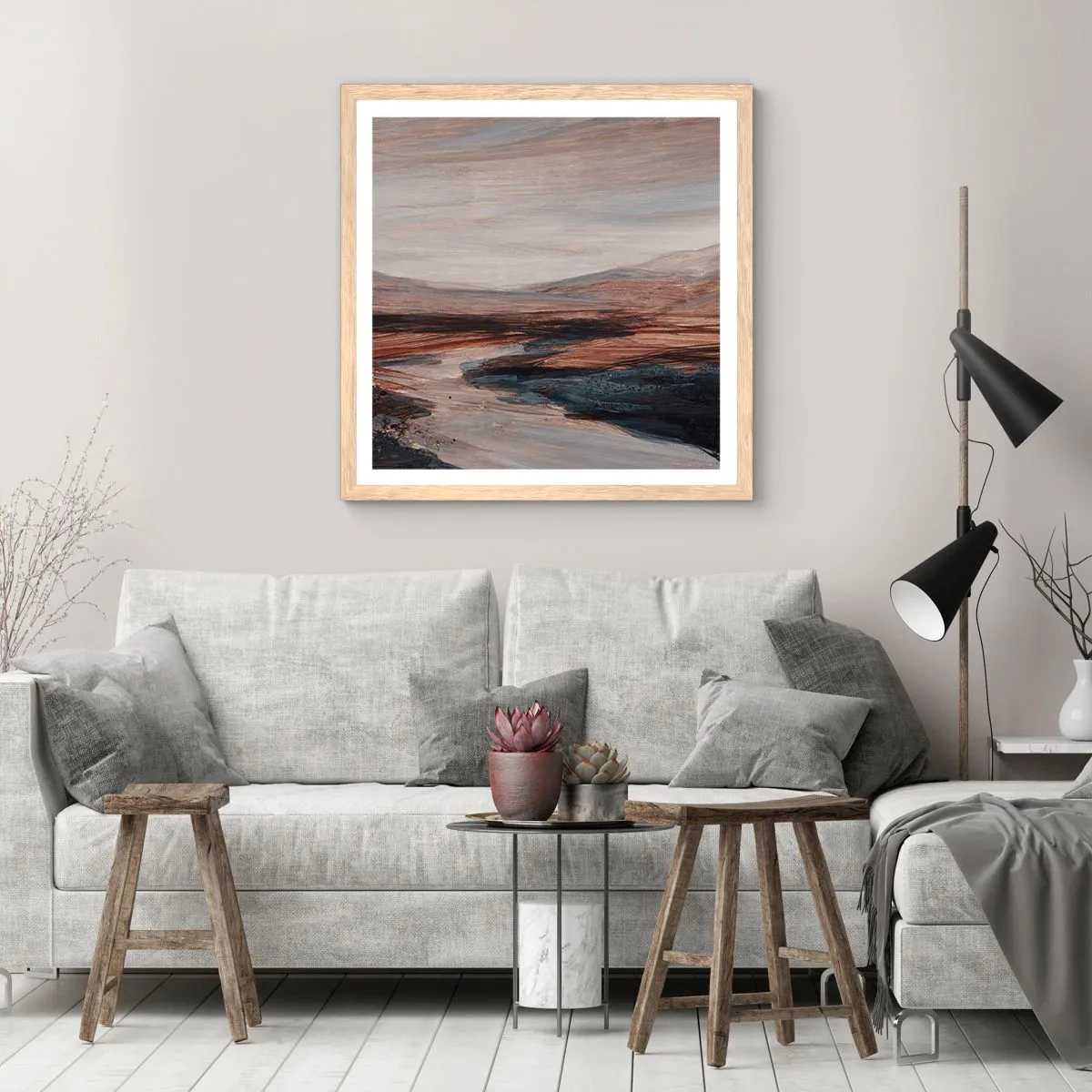 Een poster in een licht eiken lijst - Een rustige vallei - 30x30 cm