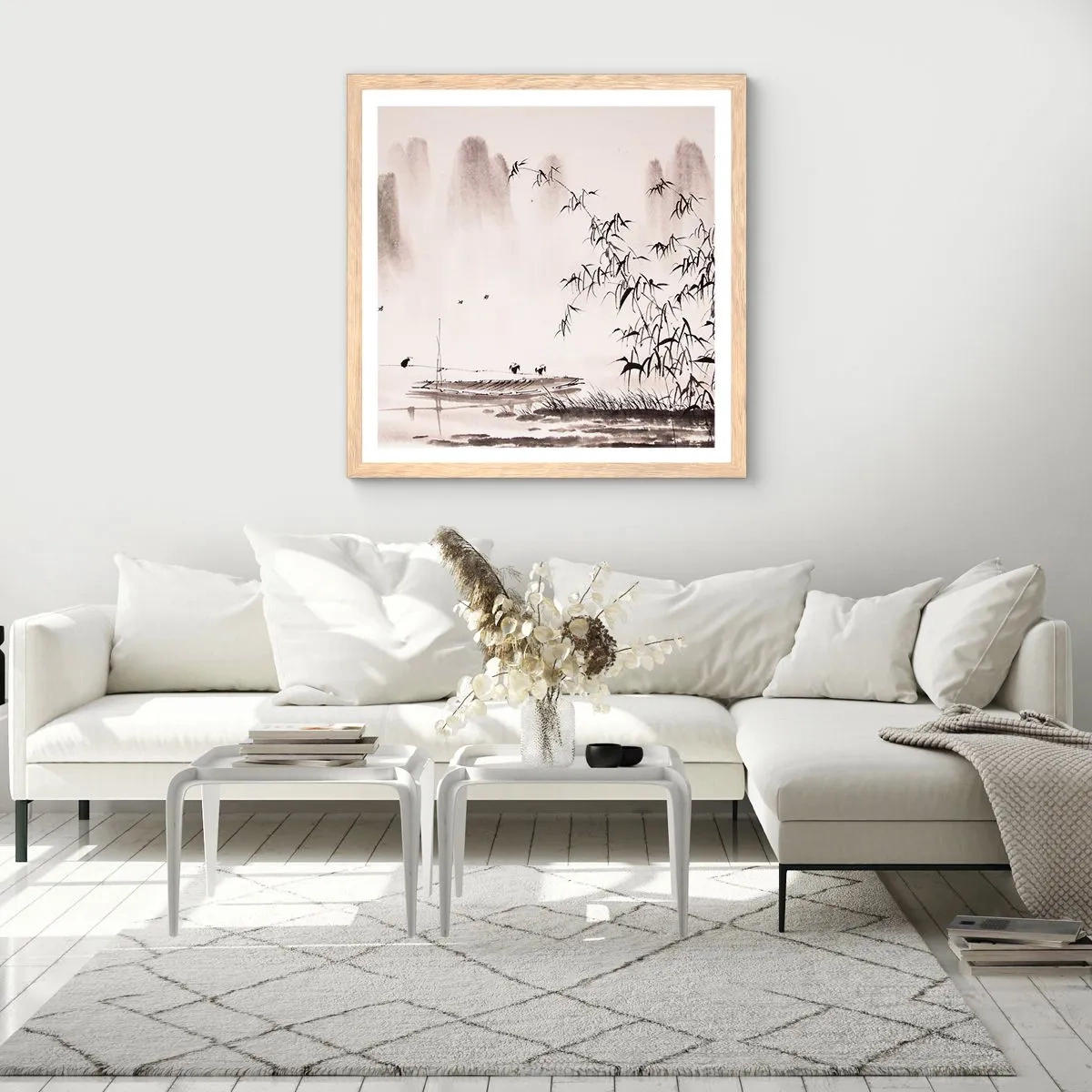 Een poster in een licht eiken lijst - De stilte van de rijstvelden - 30x30 cm