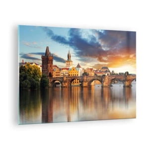Schilderen op glas - Karelsbrug bij zonsondergang met pittoreske gebouwen op de achtergrond - 70x50cm - Eeuwenlang mooi - Moderne wanddecoratie voor woonkamer en slaapkamer ARTTOR