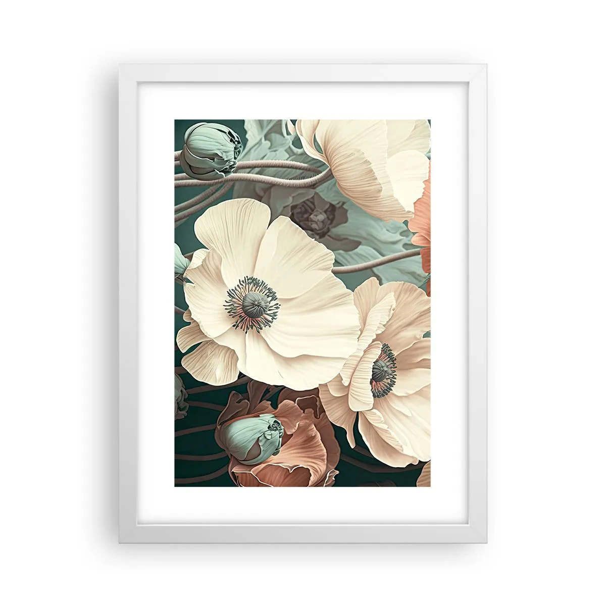 Poster in een witte lijst - Het gefluister van klaprozen - 30x40 cm