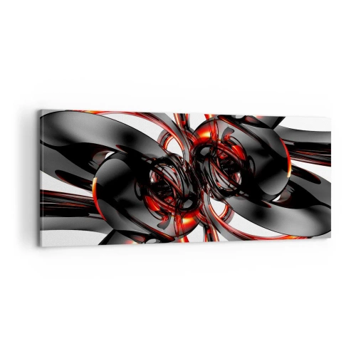 Schilderen op canvas - Beweging in grafiet en rood - 100x40 cm