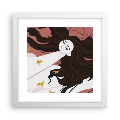 Poster in een witte lijst - Droom over een gouden paard - 30x30 cm