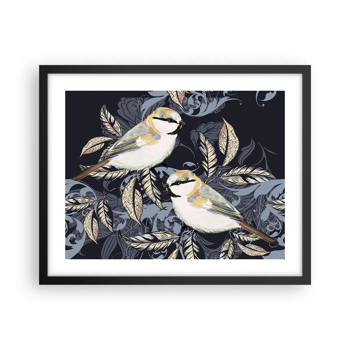 Poster in een zwarte lijst - Geel-blauwe triller - 50x40 cm