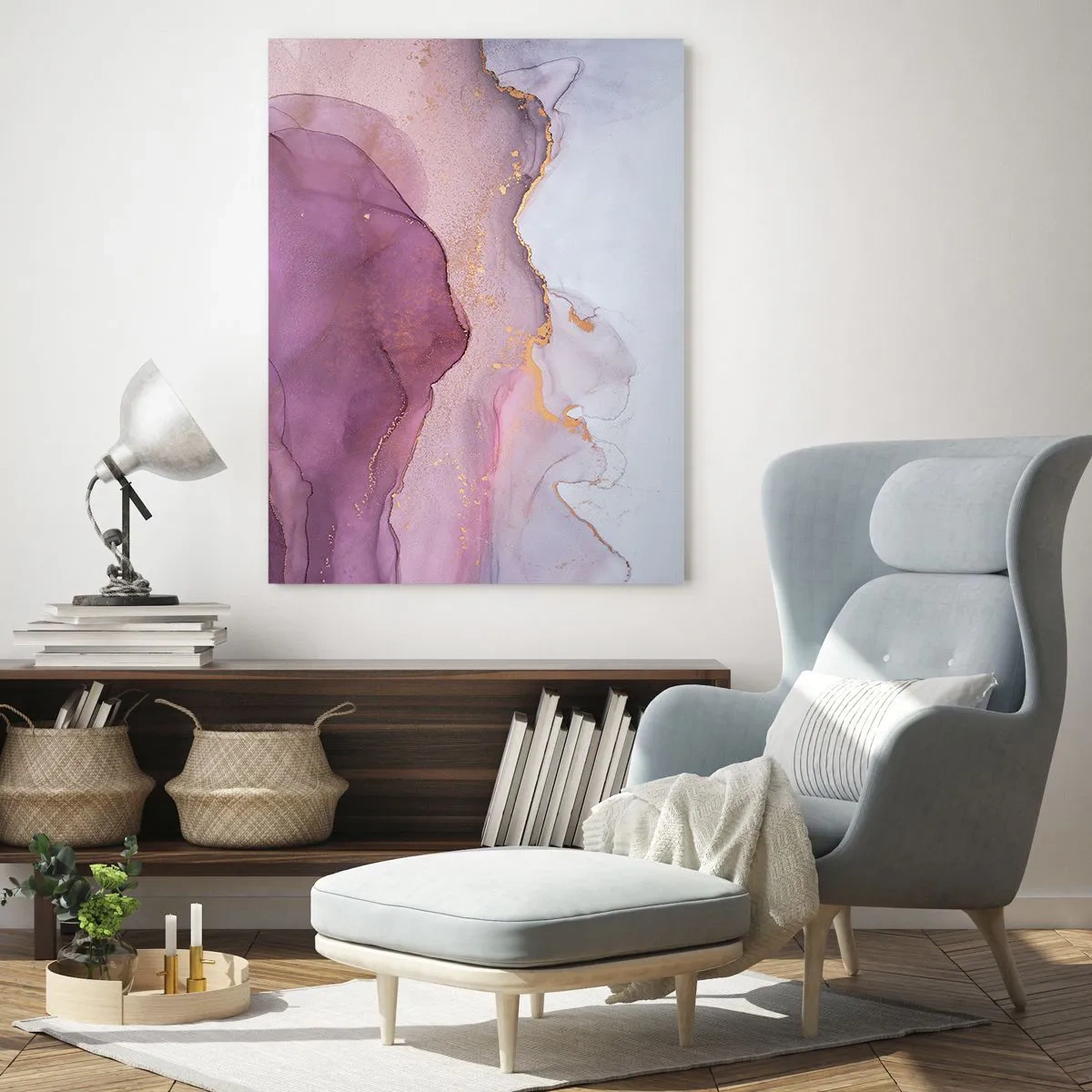 Schilderen op glas - Lila en paarse golven - 50x70 cm