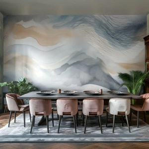 Fotobehang Premium Sand - Besneeuwde en mistige abstractie - Deel, Waterverf, Minimalisme - 250x175 cm