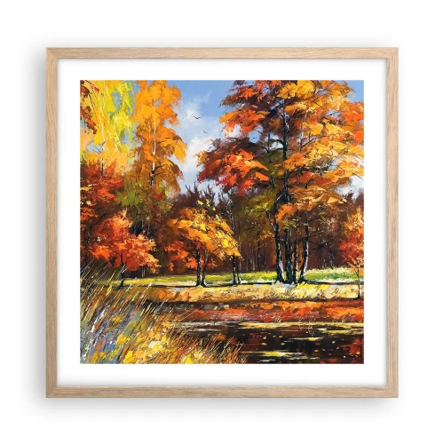 Een poster in een licht eiken lijst - Landschap in goud en brons - 50x50 cm