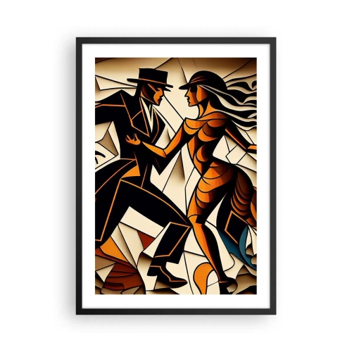 Poster in een zwarte lijst - Een dynamisch koppel dat de tango danst in een kubistische stijl. - 50x70cm - Dans van pasie - Moderne wanddecoratie voor woonkamer en slaapkamer ARTTOR