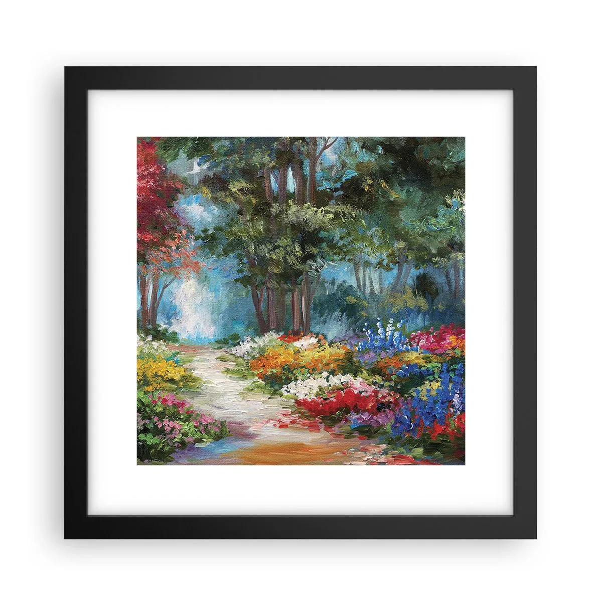 Poster in een zwarte lijst - Bostuin, bloemenbos - 30x30 cm