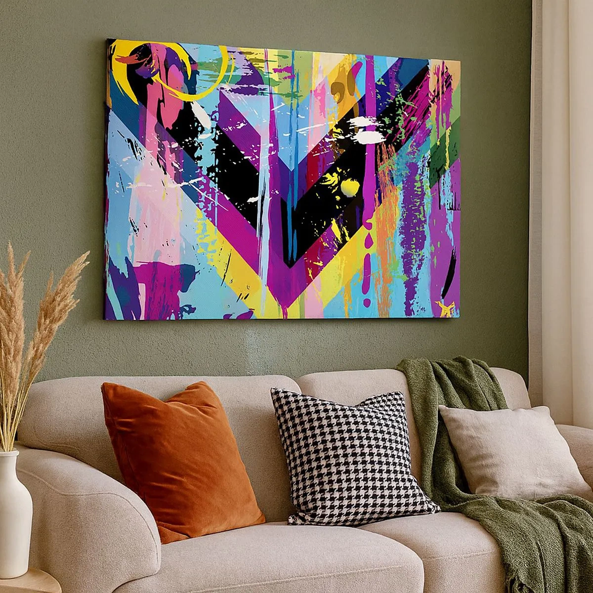 Schilderen op canvas - Abstract patroon met kleurrijke geometrische vormen - 70x50cm - Van boven naar beneden - Moderne wanddecoratie voor woonkamer en slaapkamer ARTTOR