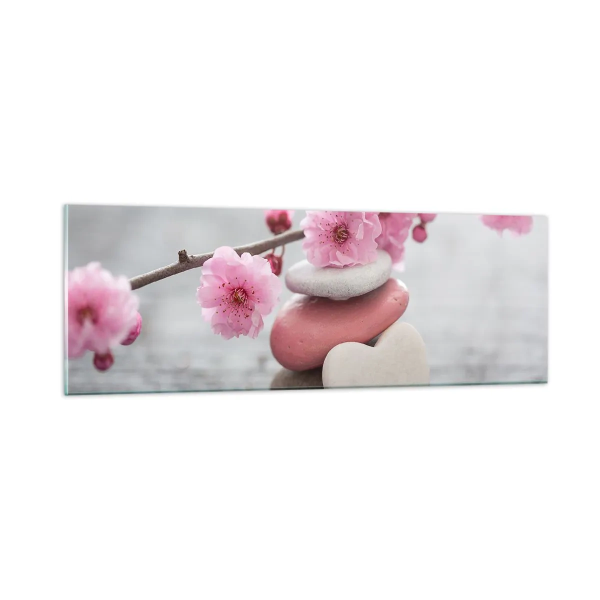 Schilderen op glas - Gelukzaligheid met een kersenbloesem - 90x30 cm