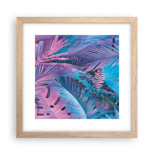 Een poster in een licht eiken lijst - Tropen in roze en blauw - 30x30 cm