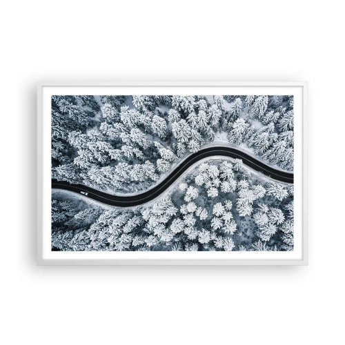 Poster in een witte lijst - Door het winterbos - 91x61 cm