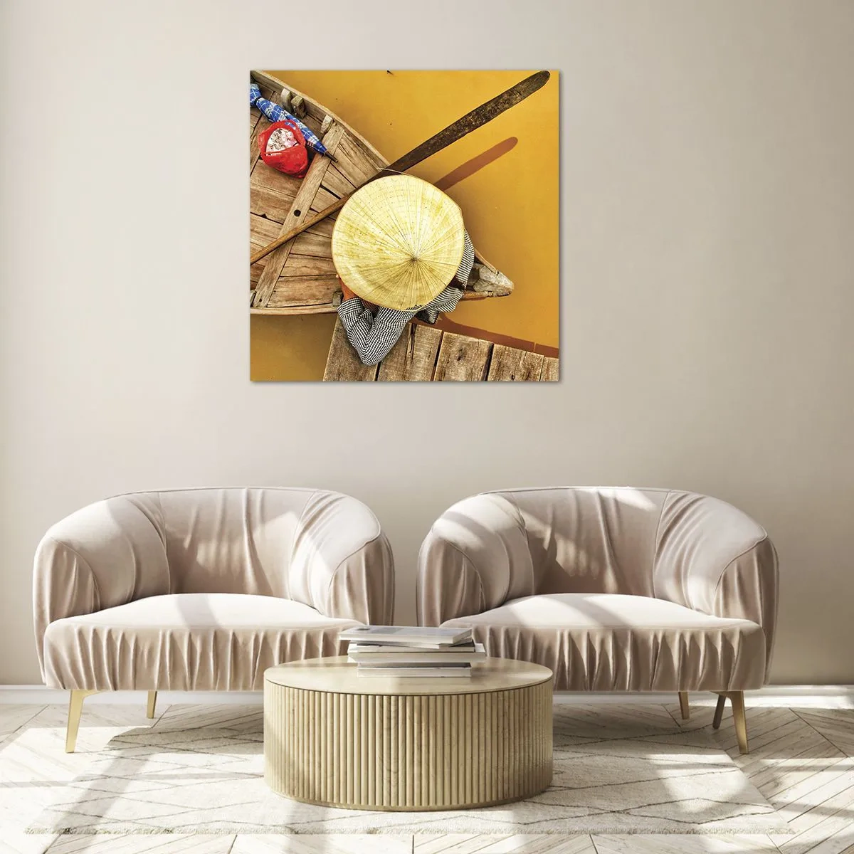 Schilderen op glas - Het leven op de Gele Rivier - 70x70 cm