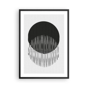 Poster in een zwarte lijst - Abstracte compositie van een zwarte cirkel en verticale lijnen - 50x70cm - Zijn alter ego - Moderne wanddecoratie voor woonkamer en slaapkamer ARTTOR