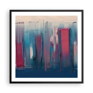 Poster in een zwarte lijst - Verticale compositie in blauw en rood - 60x60 cm