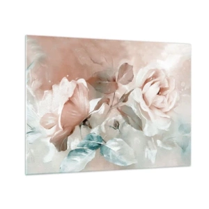 Schilderen op glas - Delicate pastelkleurige aquarelrozen op een lichte achtergrond - 70x50cm - De geest van de romantiek - Moderne wanddecoratie voor woonkamer en slaapkamer ARTTOR