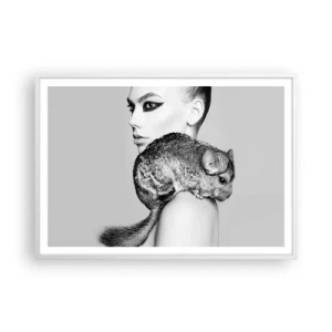 Poster in een witte lijst - Dame met een chinchilla - 100x70 cm