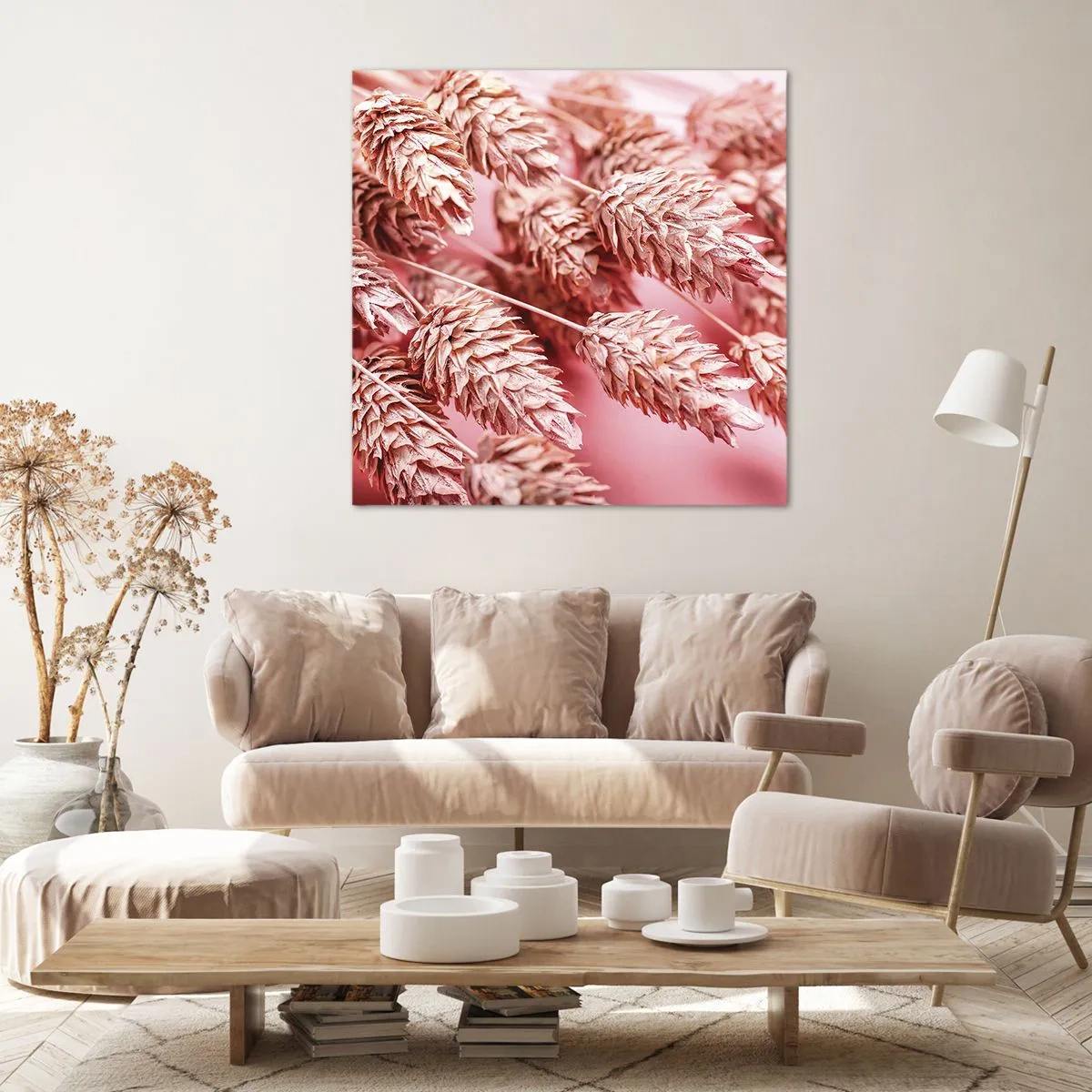 Schilderen op canvas - Een bloemencascade in roze - 60x60 cm