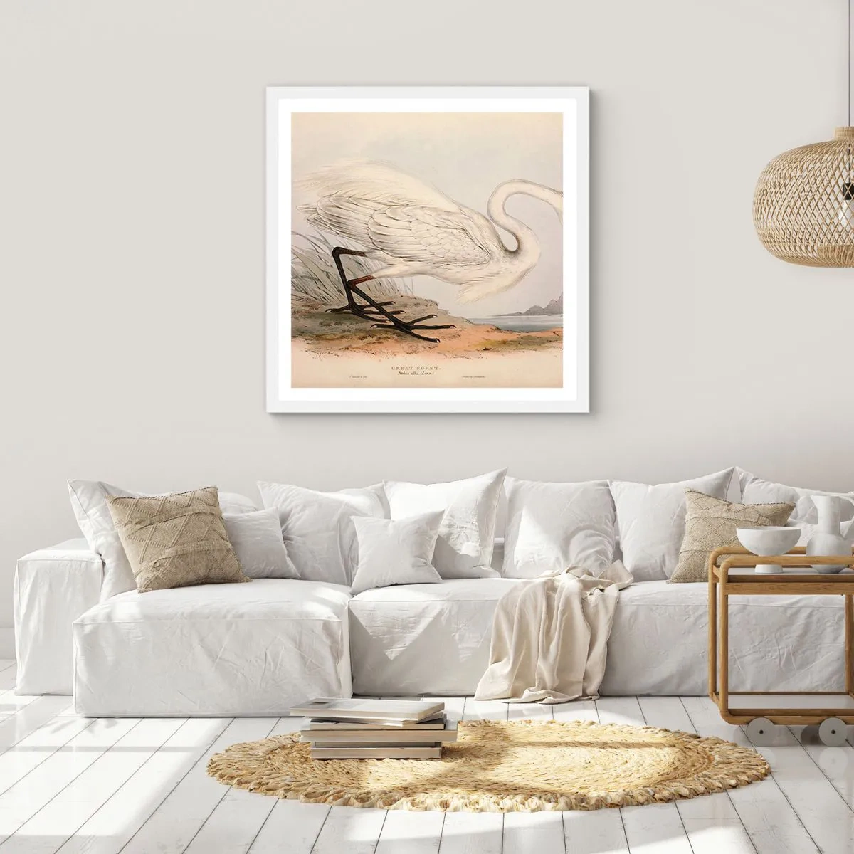 Poster in een witte lijst - Dame op de biezen - 40x40 cm