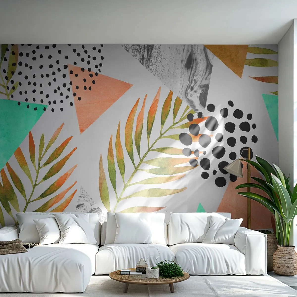 Fotobehang Premium Canvas - Decoratie met palmblad - Palmblad, Grafisch, Deel - 250x175 cm