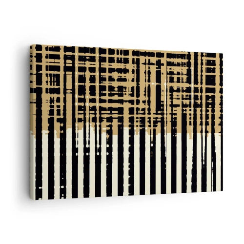 Schilderen op canvas - Abstracte lijnen in zwart, beige en wit - 70x50cm - Architecturale abstractie - Moderne wanddecoratie voor woonkamer en slaapkamer ARTTOR