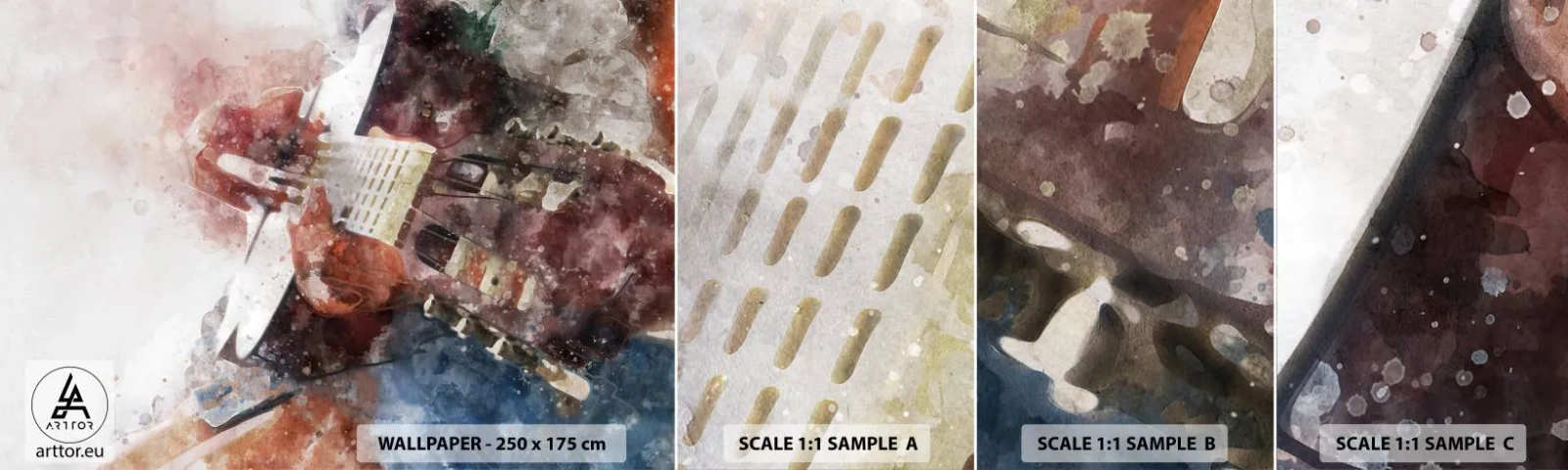 Fotobehang Monster Zelfklevend Deluxe Sticker - En wat vind je ervan? - Abstractie, Muziek, Gitaar - 100x30 cm