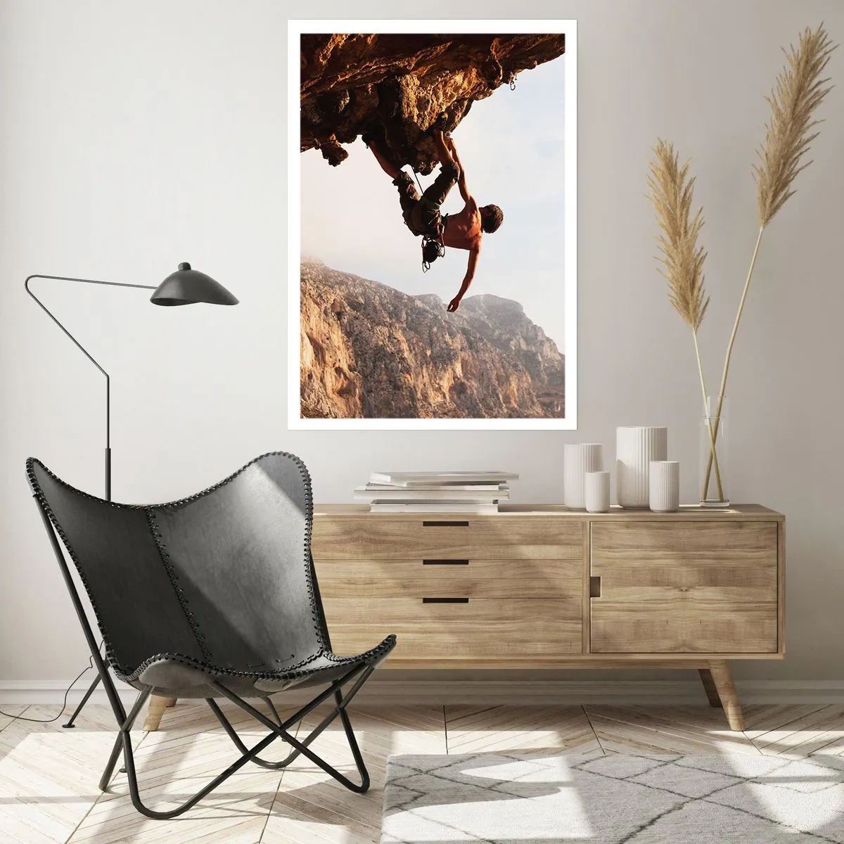 Poster - De wereld gekrompen in een hand op een rotsblok - 40x50 cm
